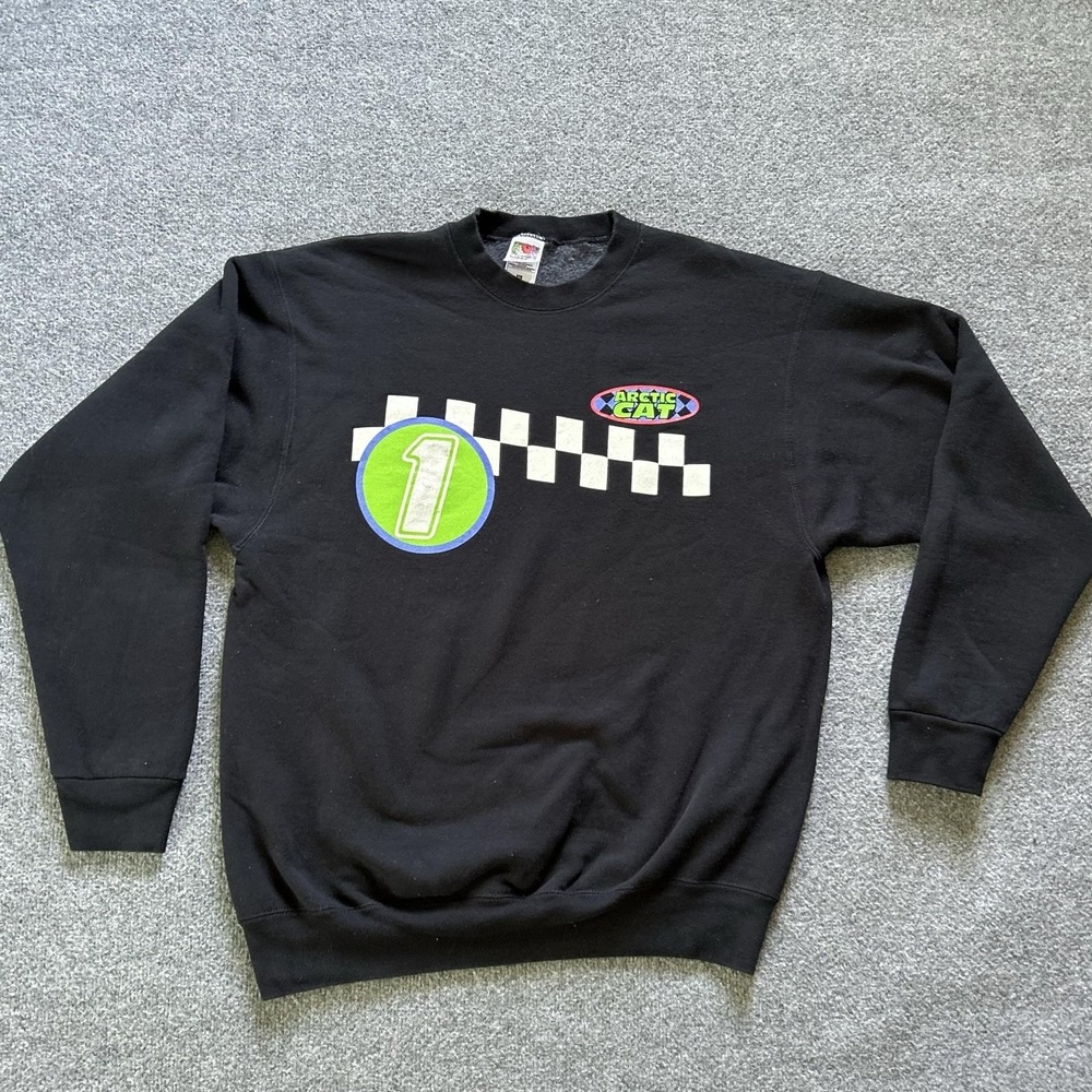 Arctic Cat Sweatshirt Mens XL Black Racing Vintage Fruit Loom USA Made